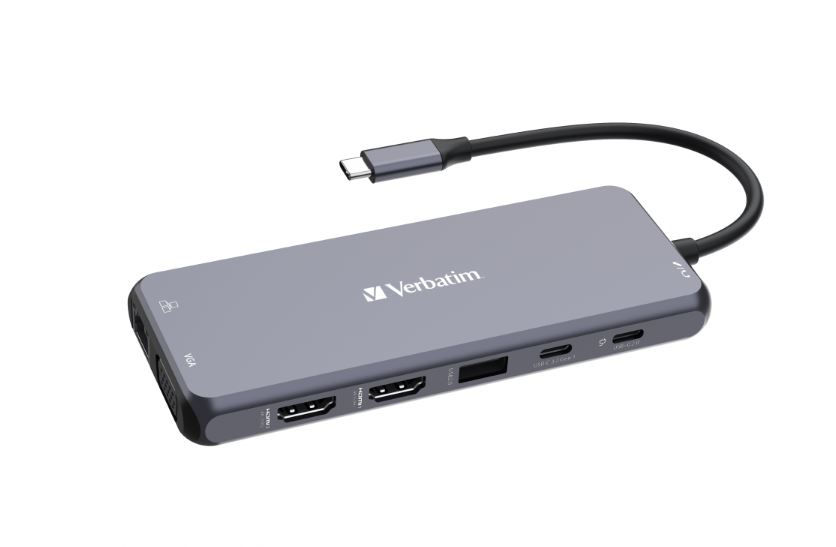 Verbatim 8 Port USB 3.0, USB 2.0 USB Hub, USB Bus Powered, 140 mm