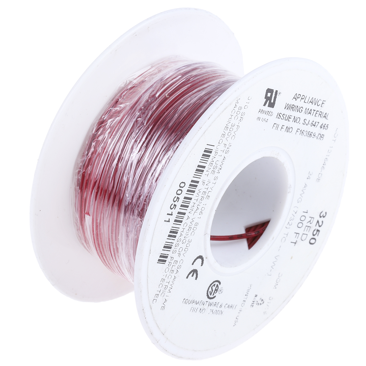 3250-rd005 Alpha Wire Hookup Wire PVC Series Red Hook Up Wire, 24 AWG, 7, 30 m, Polyvinyl Chloride, 3250 RD005