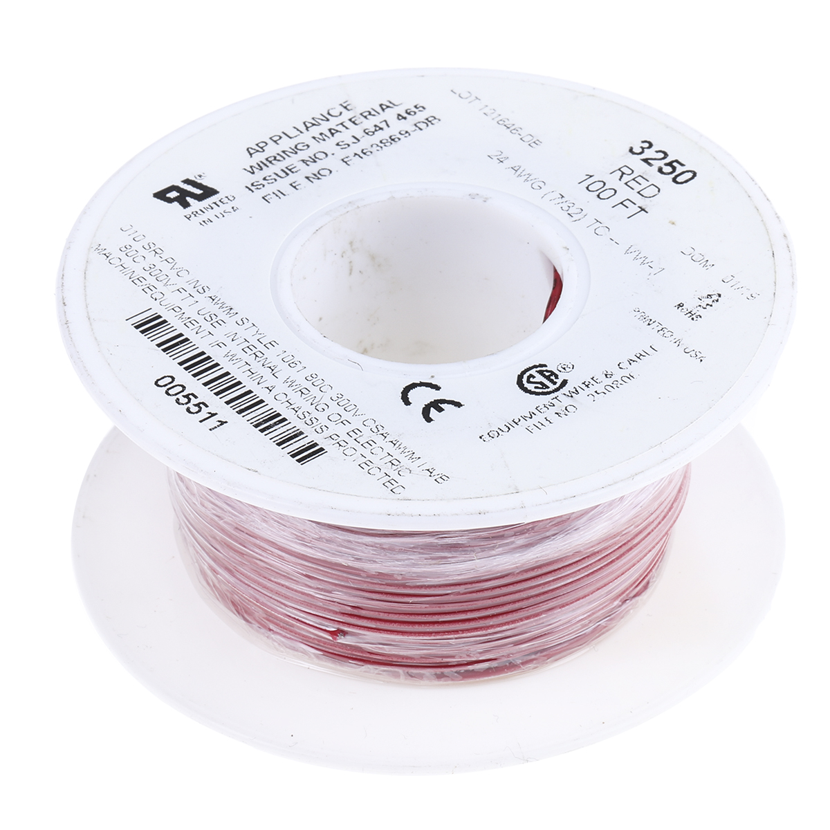 3250-rd005 Alpha Wire Hookup Wire PVC Series Red Hook Up Wire, 24 AWG, 7, 30 m, Polyvinyl Chloride, 3250 RD005