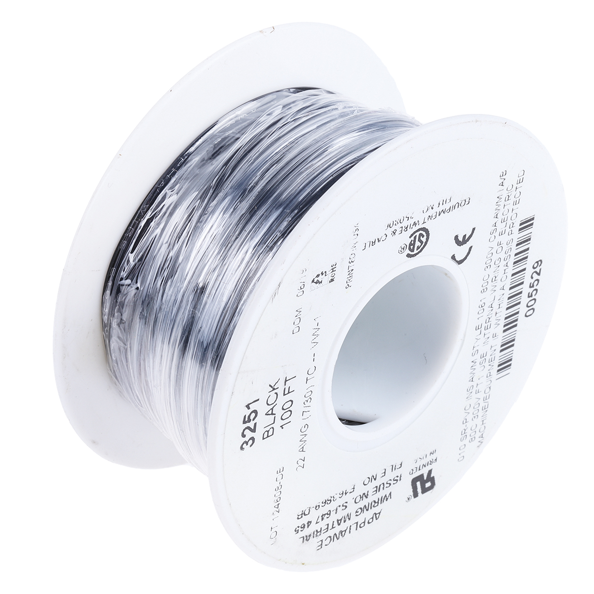 3251-bk005 Alpha Wire Hookup Wire PVC Series Black Hook Up Wire, 22 AWG, 7, 30 m, Polyvinyl Chloride, 3251 BK005
