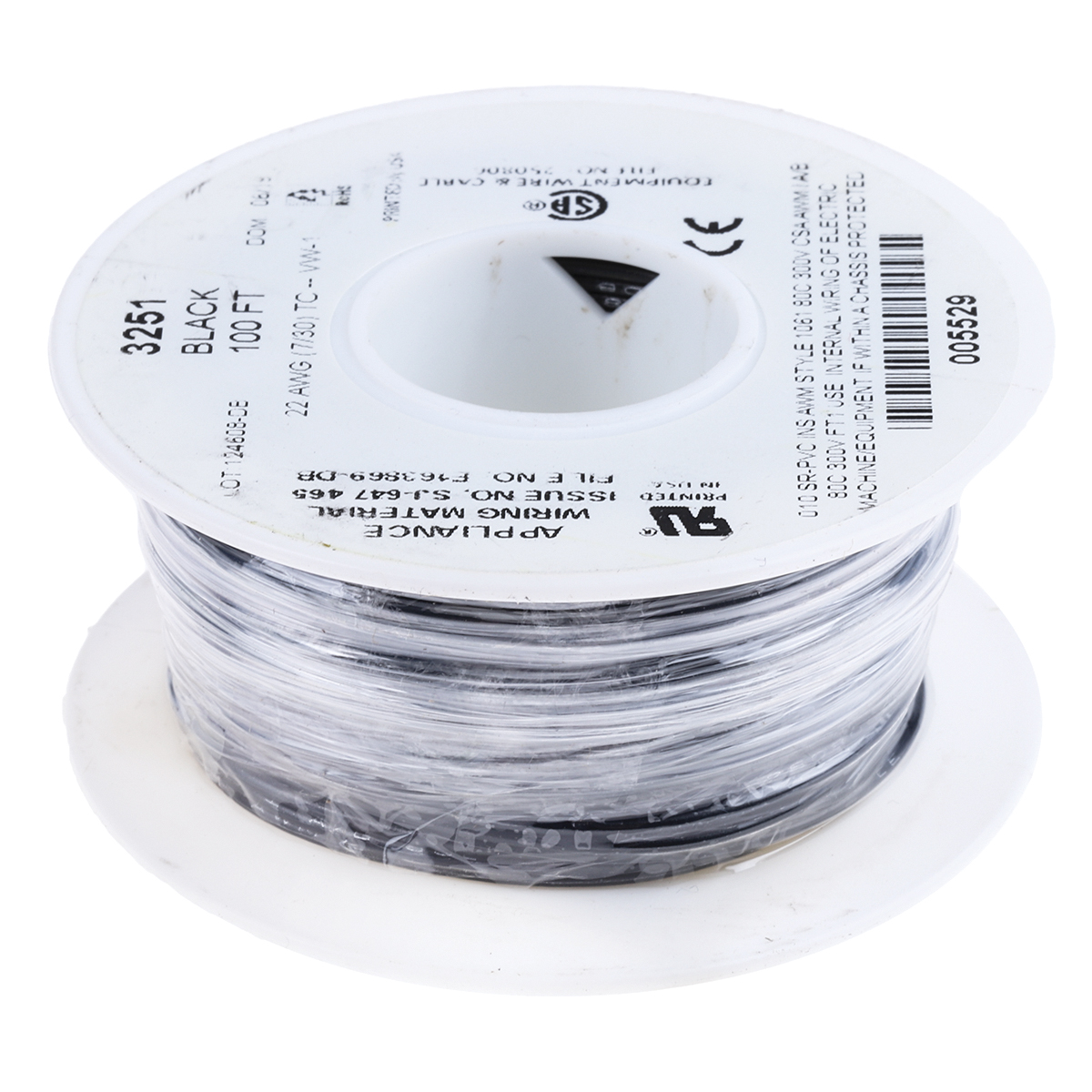 3251-bk005 Alpha Wire Hookup Wire PVC Series Black Hook Up Wire, 22 AWG, 7, 30 m, Polyvinyl Chloride, 3251 BK005