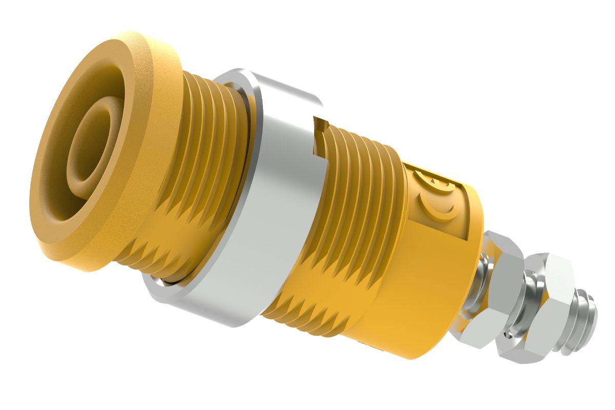 Electro PJP Yellow Female Banana Socket, Plug-In Termination, 1000V, 600 V, 25A, Gold Plated Plating