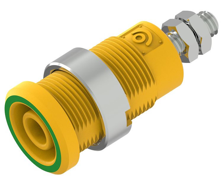 Electro PJP Yellow, Green Female Banana Socket, Plug-In Termination, 1000V, 600 V, 25A, Gold Plated Plating