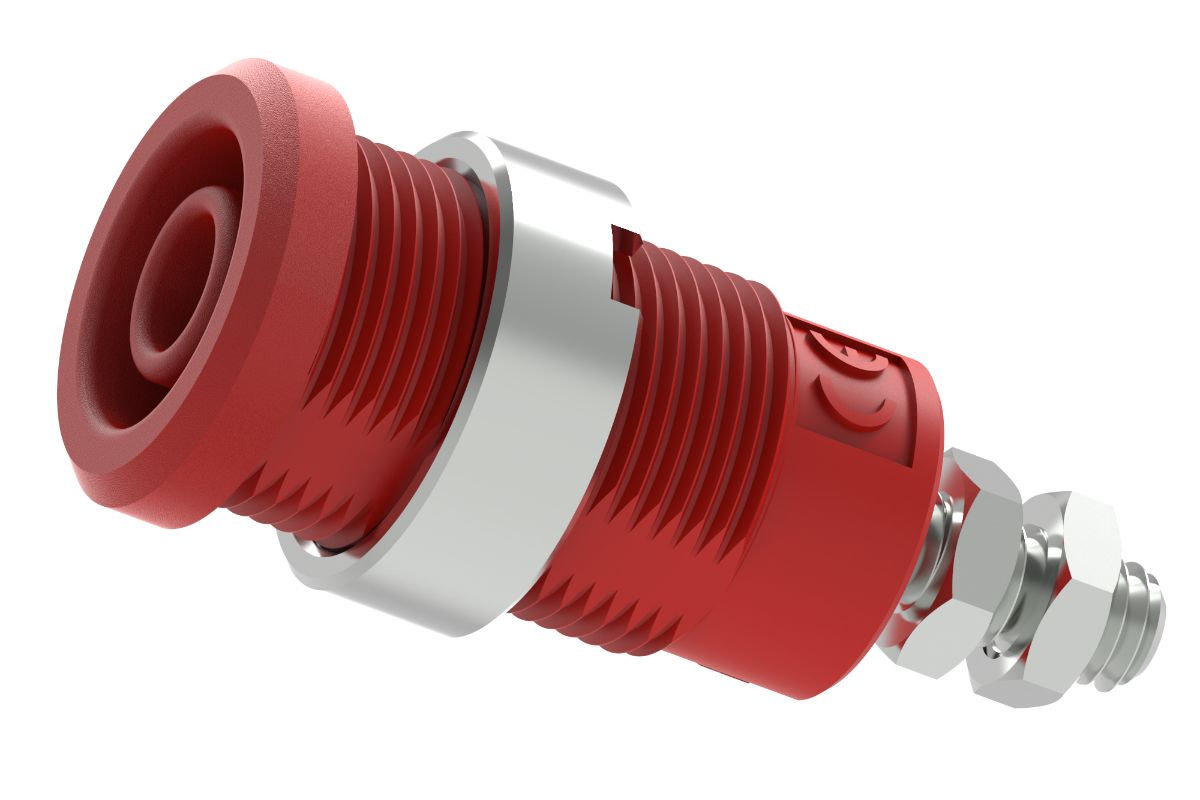 Electro PJP Red Female Banana Socket, Plug-In Termination, 1000V, 600 V, 25A, Gold Plated Plating