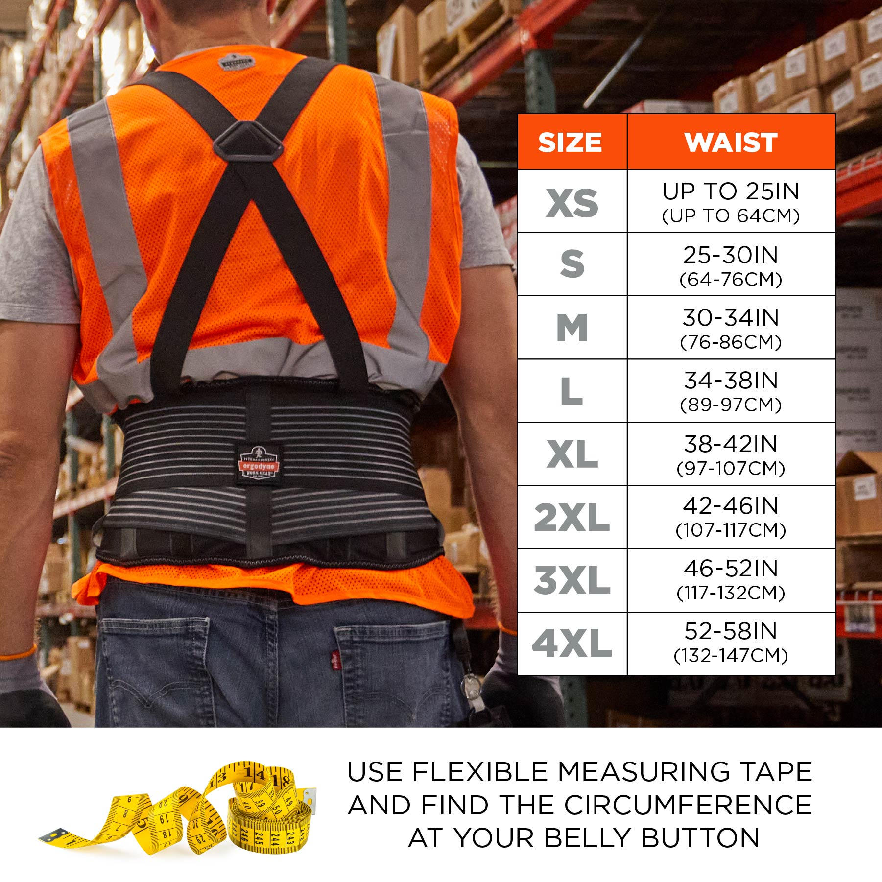 11125 Ergodyne Black Back Support Belt, 117 → 132cm