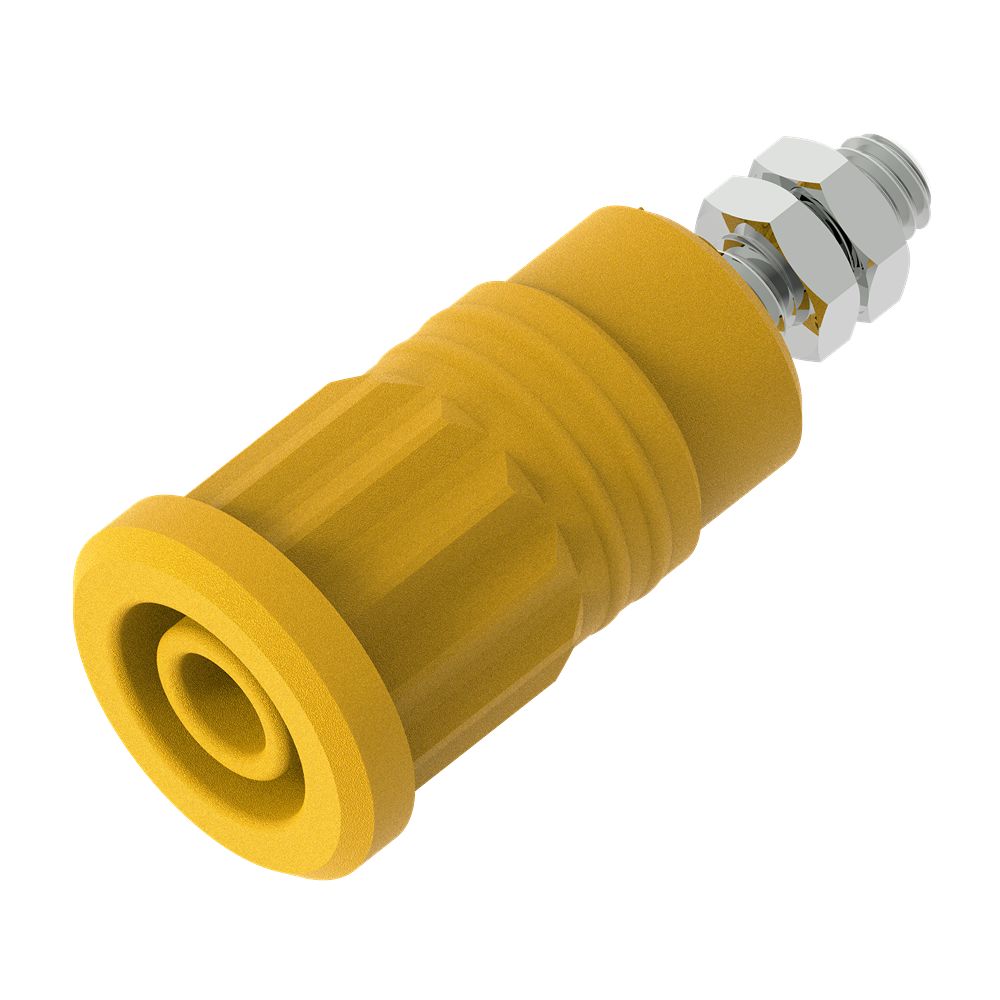 Electro PJP Yellow Female Banana Socket, 4 mm Connector, Press Fit Termination, 1kV, 36A, Nickel Plating