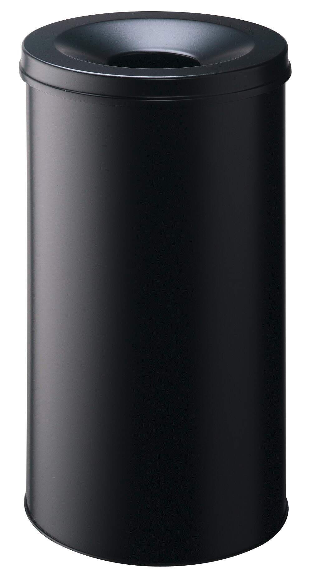 Durable Waste Basket Safe Round 60L Black Flip Steel Waste Bin