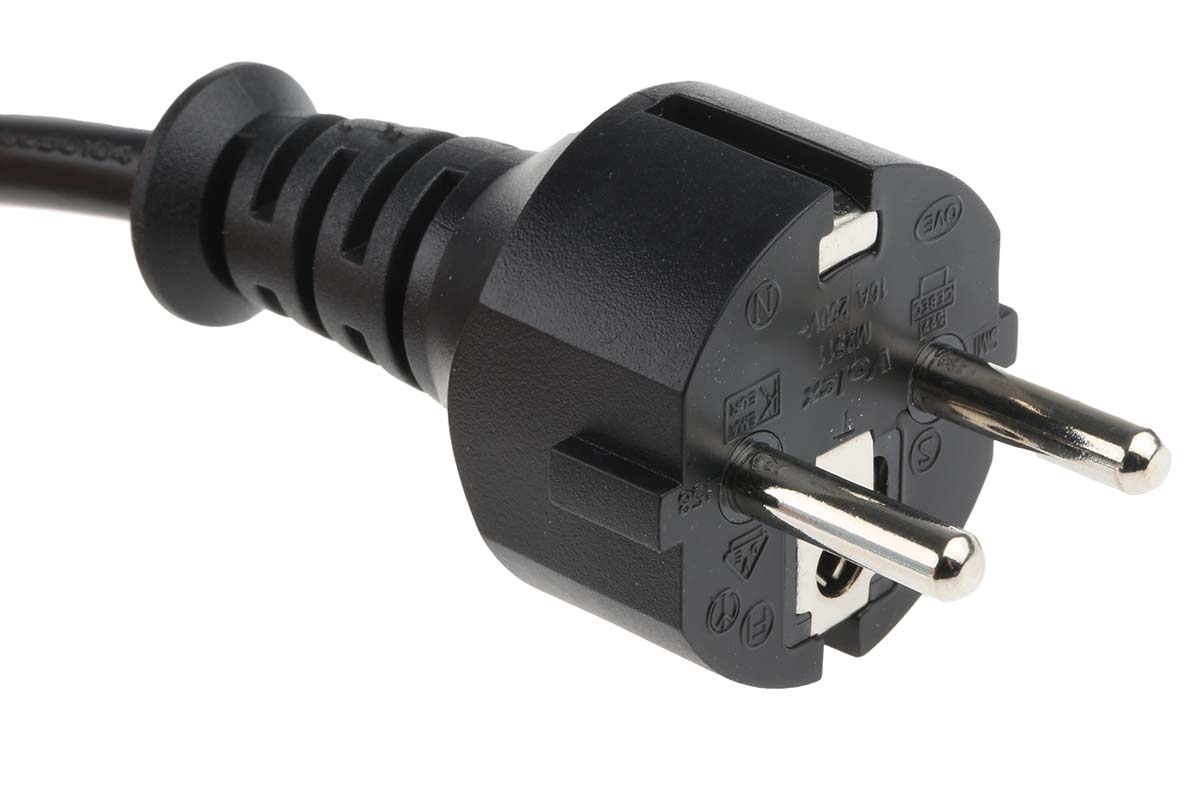 615-1176 RS PRO IEC C13 x 2 Socket to CEE 7/7 Plug Power Cord, 2.4m
