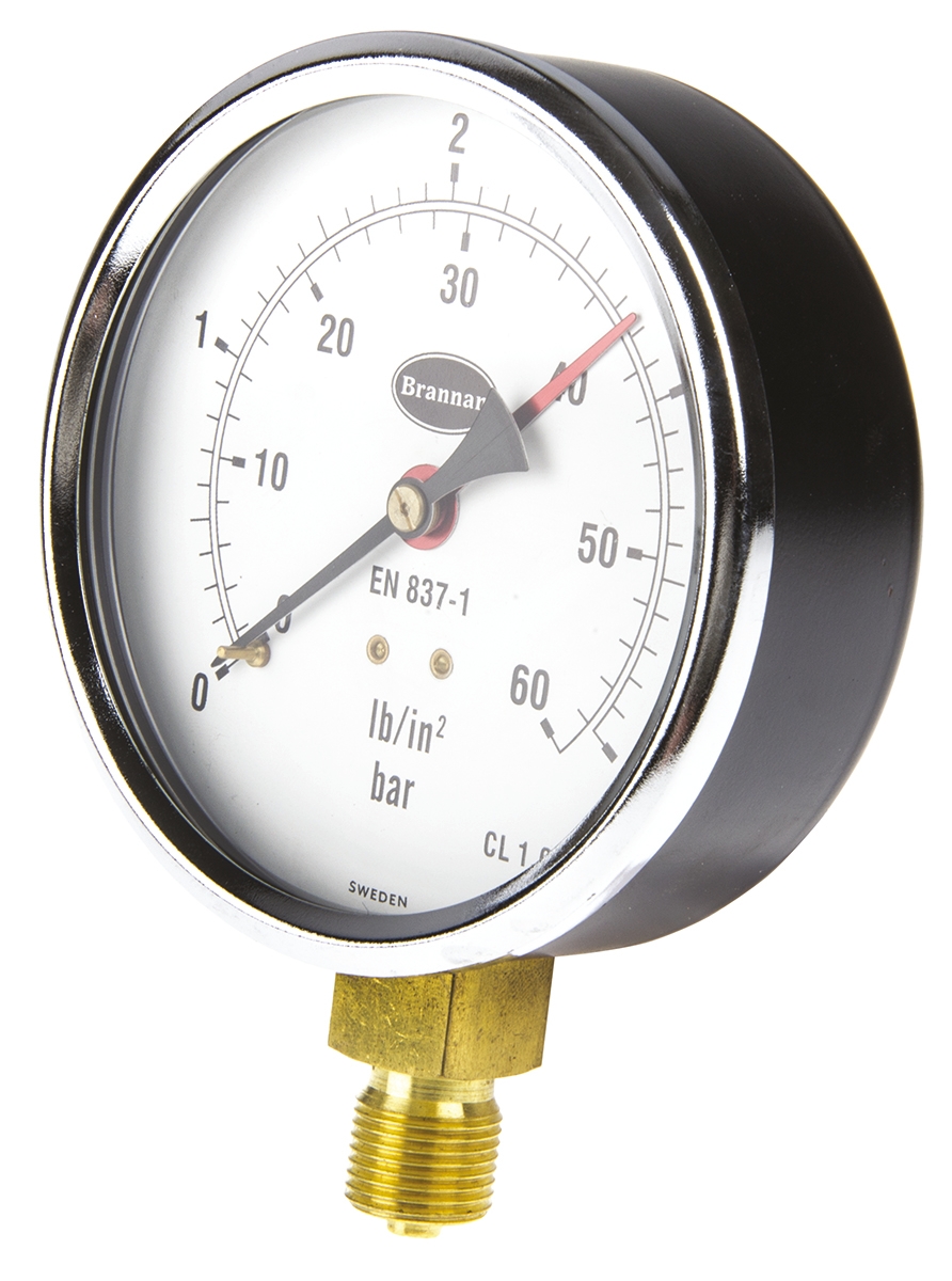Brannan G 3/8 BSP Brass Pressure Gauge, 4 bar