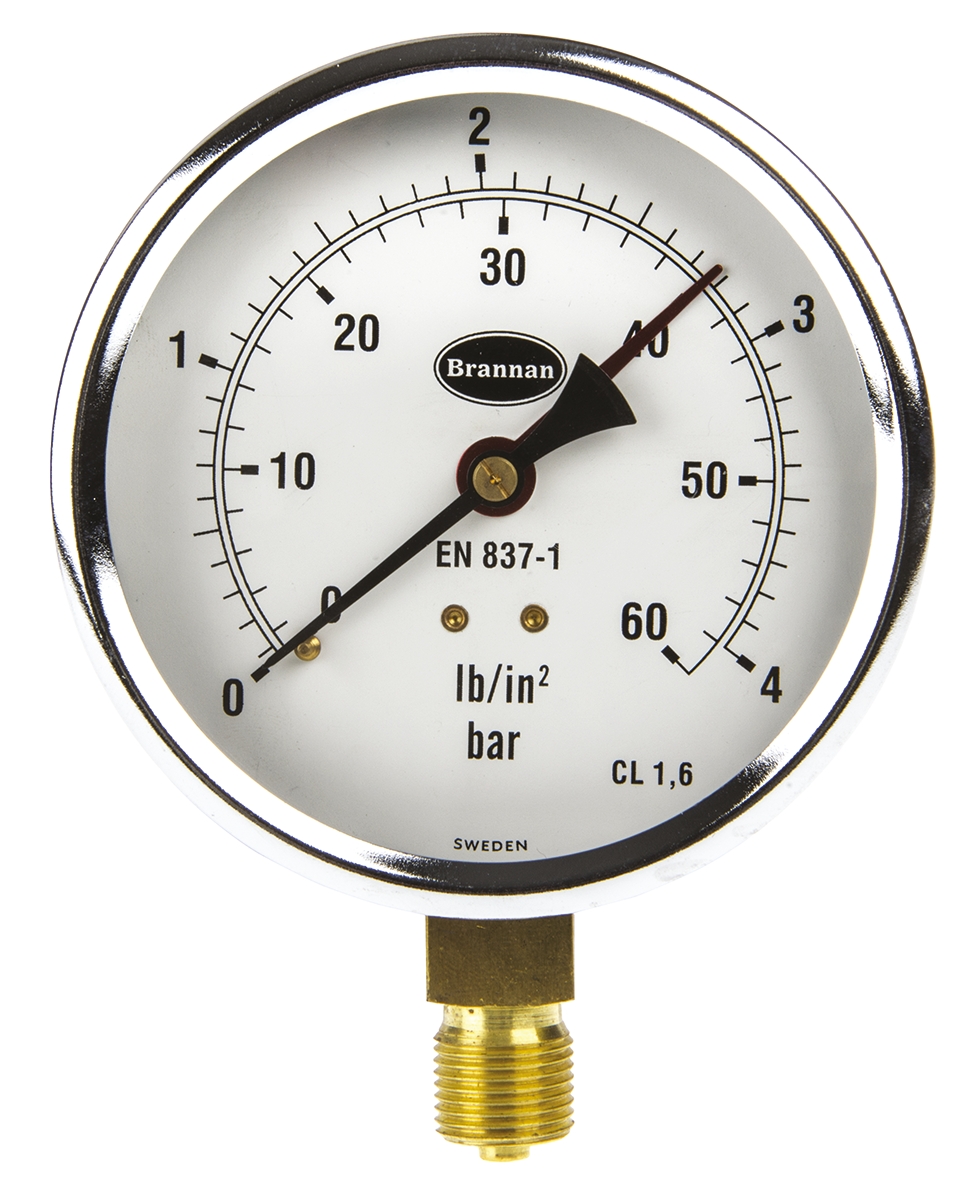 346530 Brannan G 3/8 BSP Brass Pressure Gauge, 4 bar