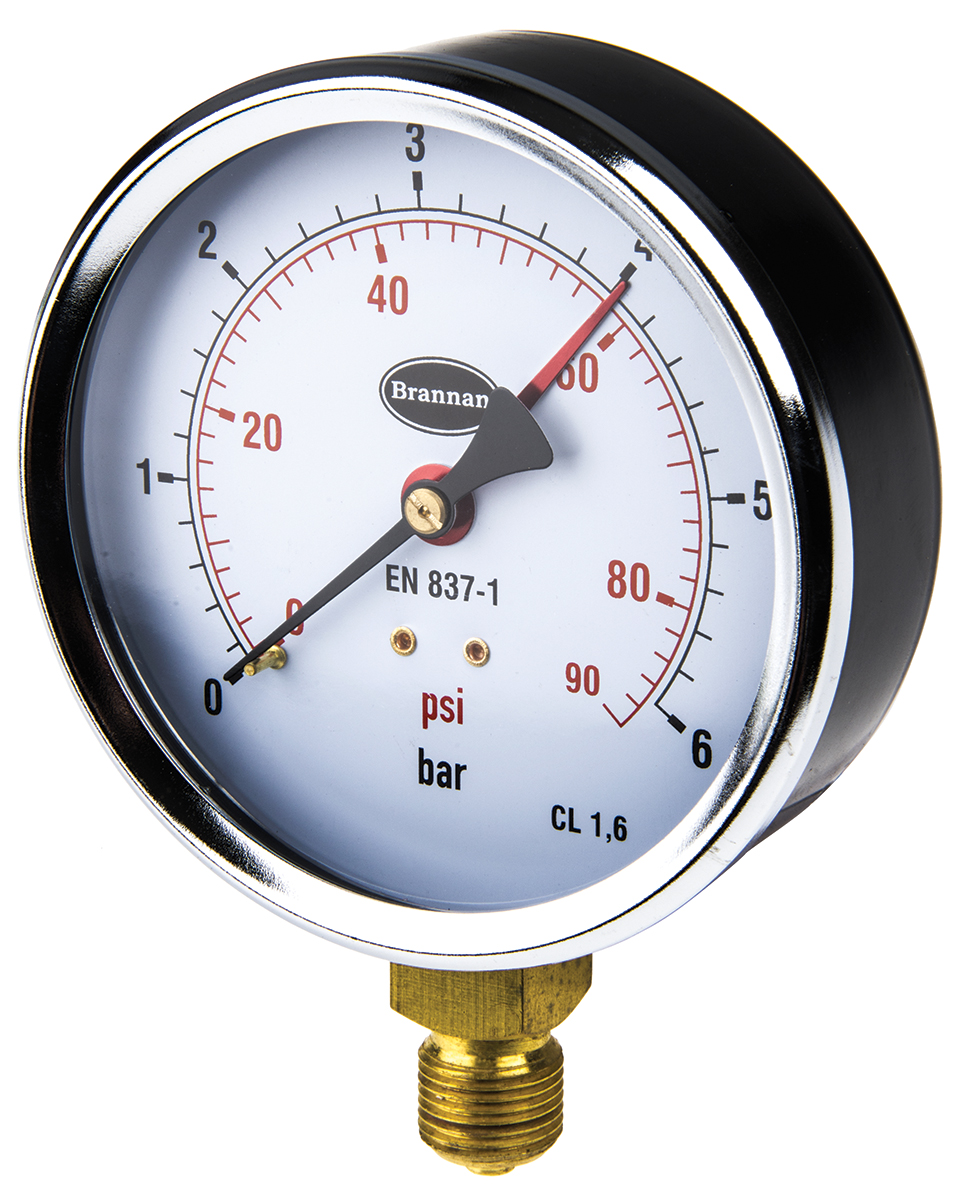 Brannan G 3/8 Type G Pressure Gauge, 100 mm, 6 bar