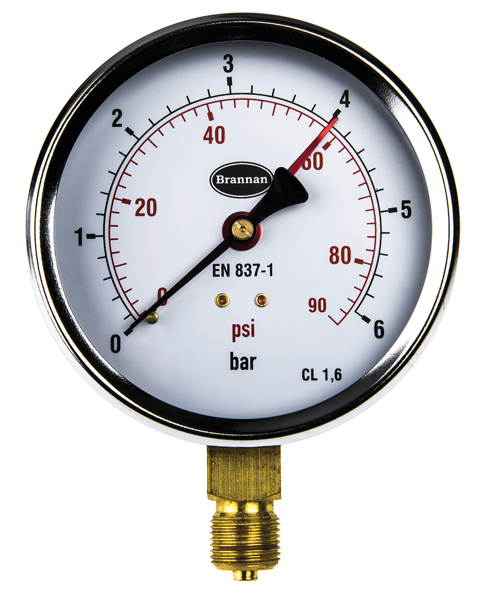 346540 Brannan G 3/8 Type G Pressure Gauge, 100 mm, 6 bar