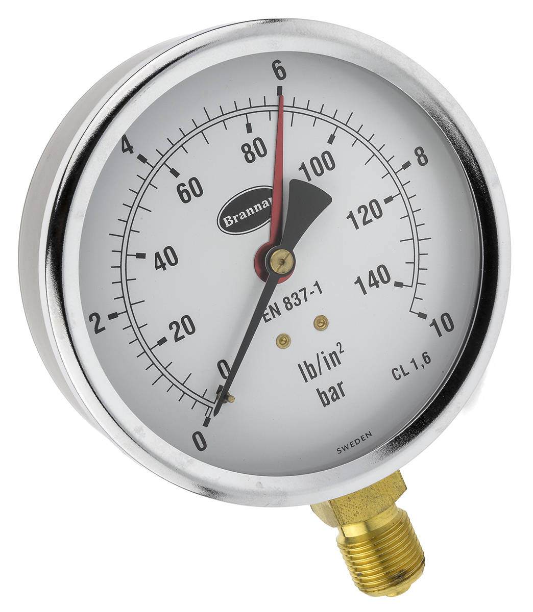 346550 Brannan G 3/8 Type G Pressure Gauge, 100 mm, 10 bar