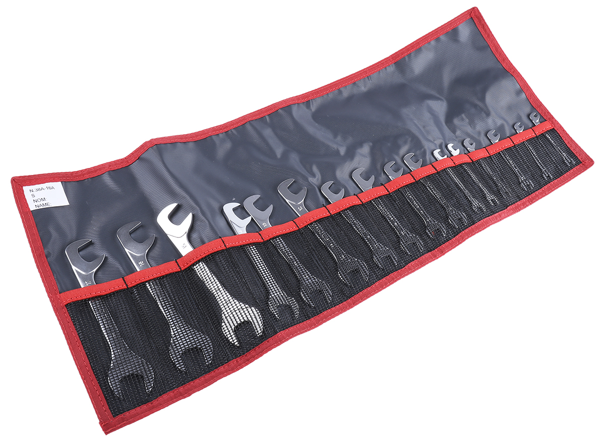 Facom 16-Piece Spanner Set, 3.2 to 17 mm, Alloy Steel