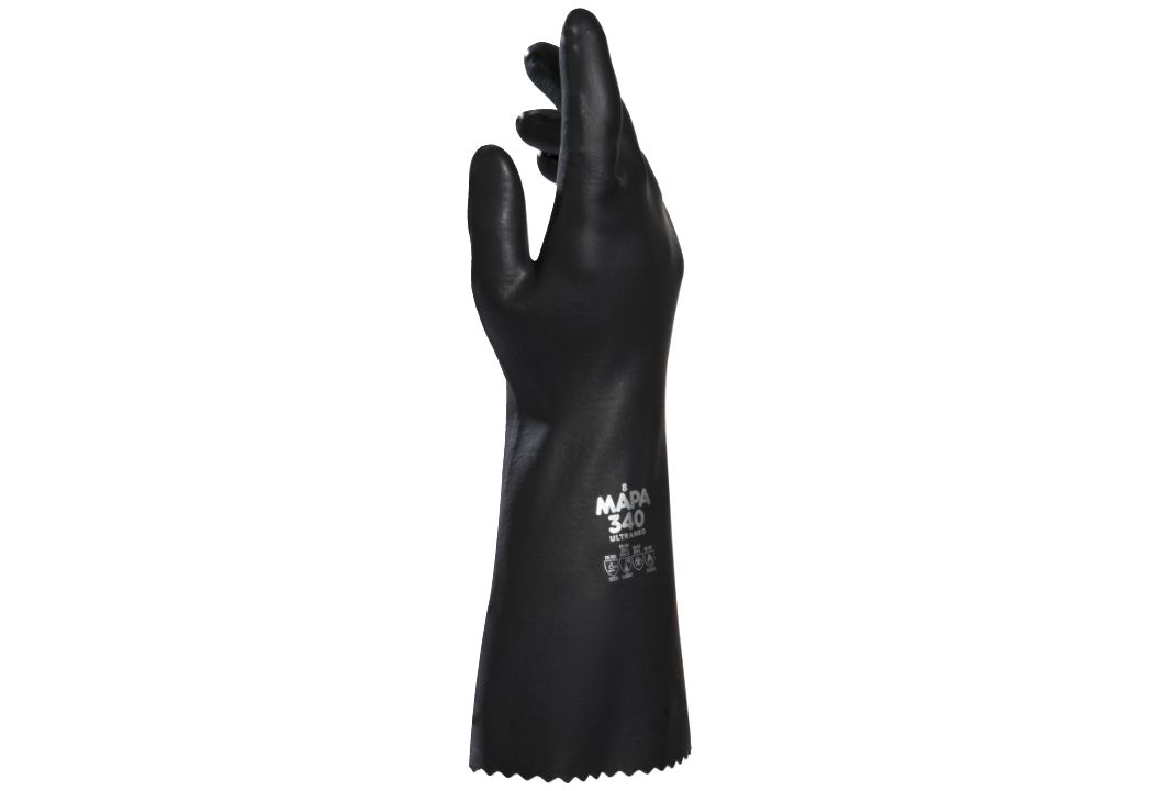 Mapa ULTRANEO 340 Black Latex Glove, Size 8, Latex, Neoprene Coating
