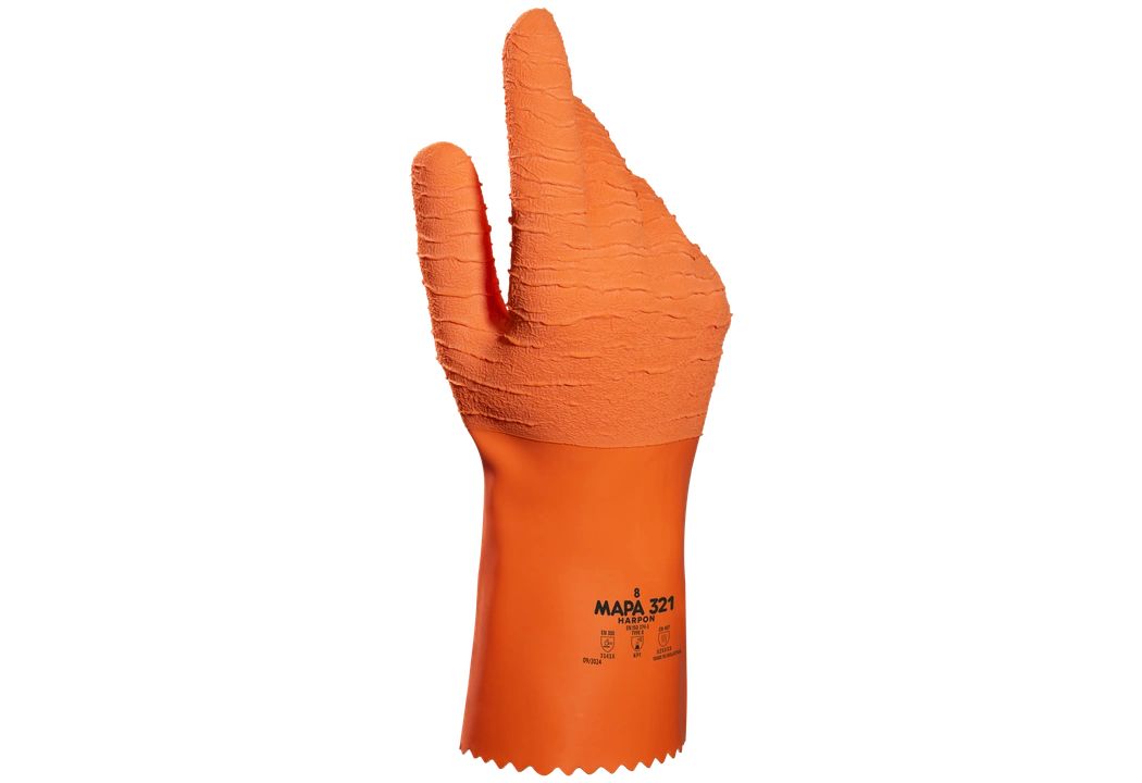 Mapa HARPON 321 Orange Natural Latex Work Gloves, Size 7