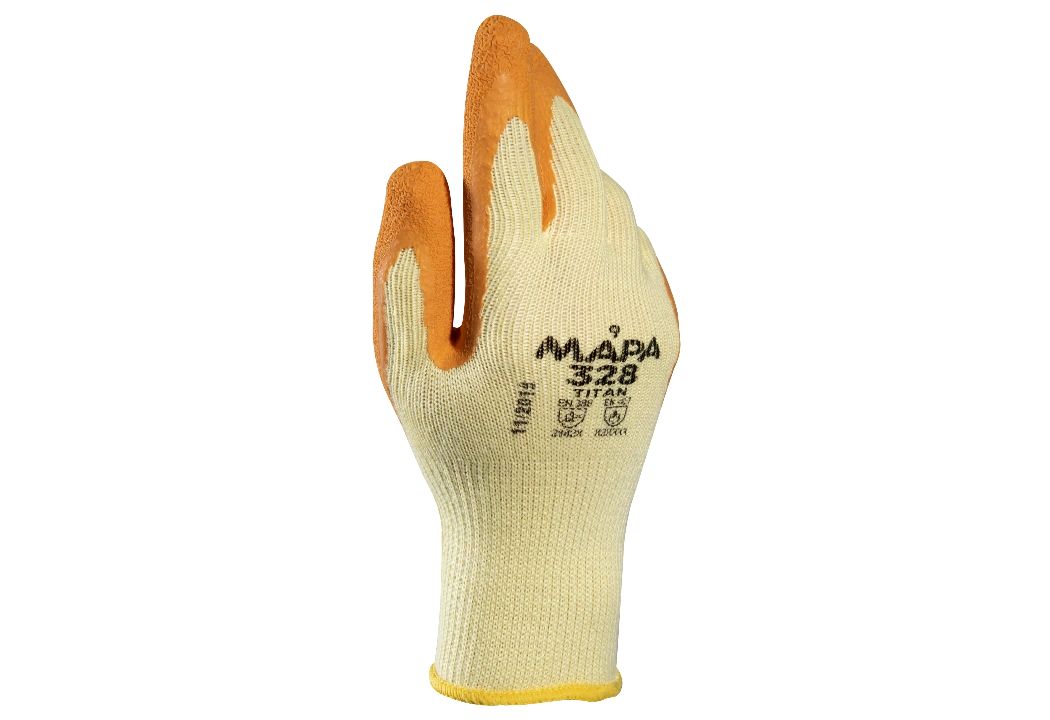 Mapa TITAN 328 Orange, Yellow Natural Latex Work Gloves, Size 8
