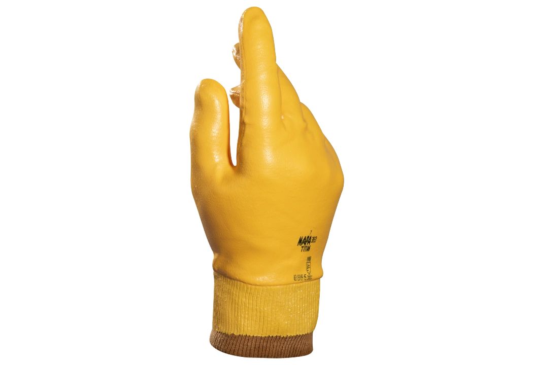 Mapa TITAN 383 Yellow Nitrile Work Gloves, Size 8, Nitrile Coating
