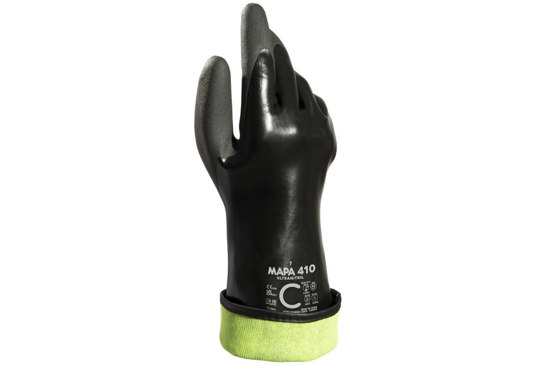 Mapa ULTRANITRIL 410 Black, Yellow Nitrile, Polyvinyl Chloride Work Gloves, Size 10