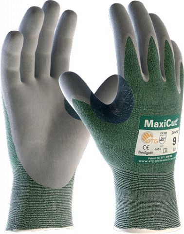 ATG Gloves ATG Maxicut Green, Grey Spandex Work Gloves, Size 10, Nitrile Coating
