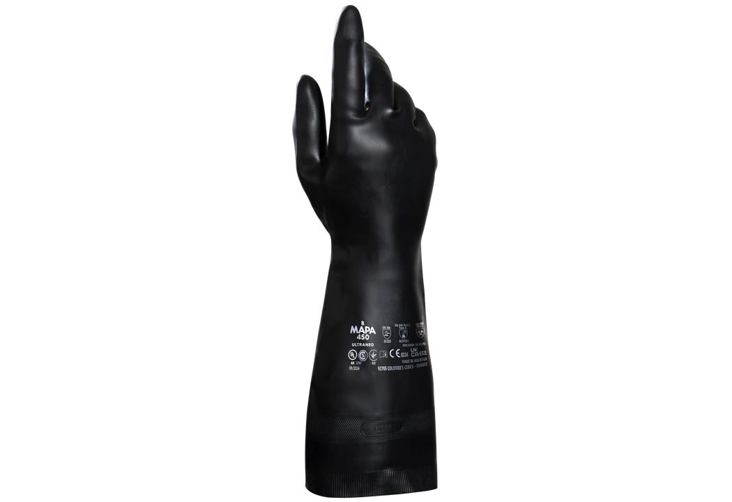 Mapa ULTRANEO 450 Black Natural Latex, Polychloroprene Work Gloves, Size 7
