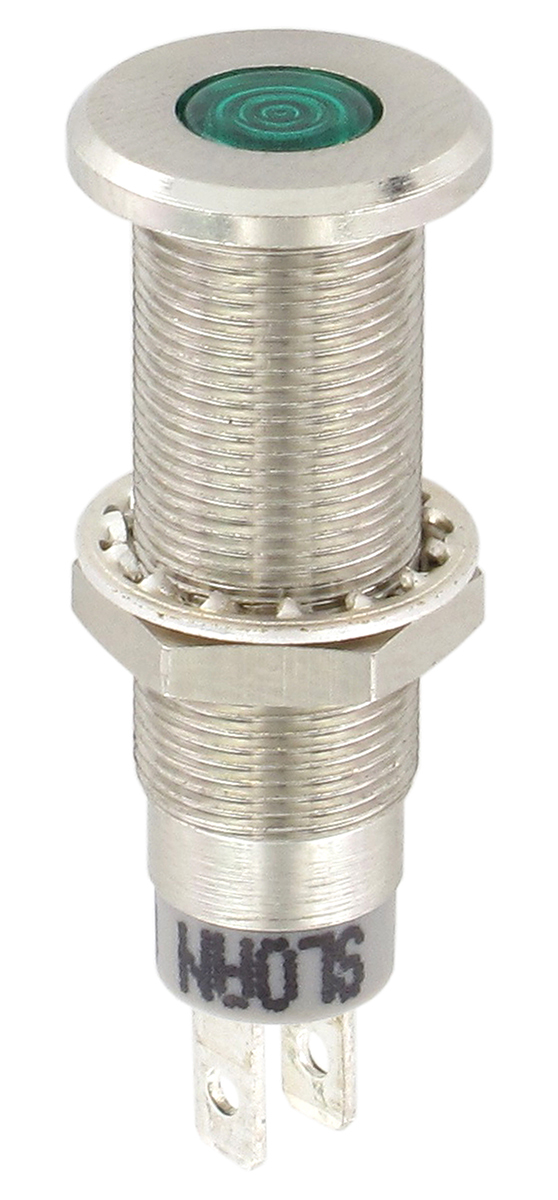 Sloan 3448 Series, Green Panel Mount Indicator, FASTON Termination 5V, IP68, 8.2 x 7.6 mm