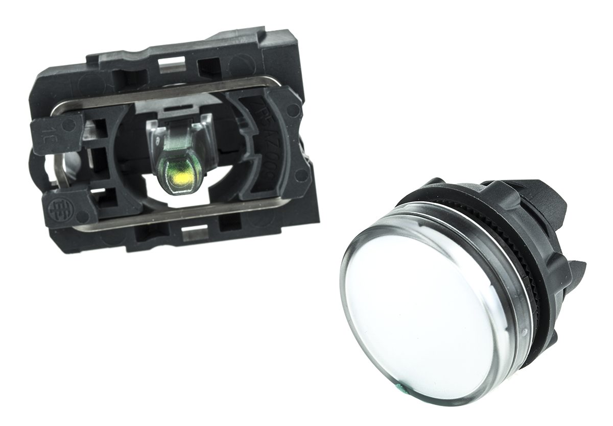 xb5avm1 Schneider Electric, Harmony, Panel Mount White LED Pilot Light, 22 mm Cutout, IP67, IP66, Round