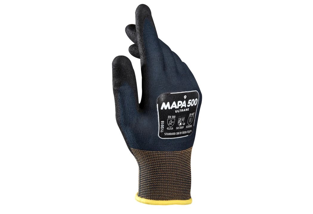 Mapa ULTRANE 500 Black Nitrile Work Gloves, Size 6, Nitrile Coating