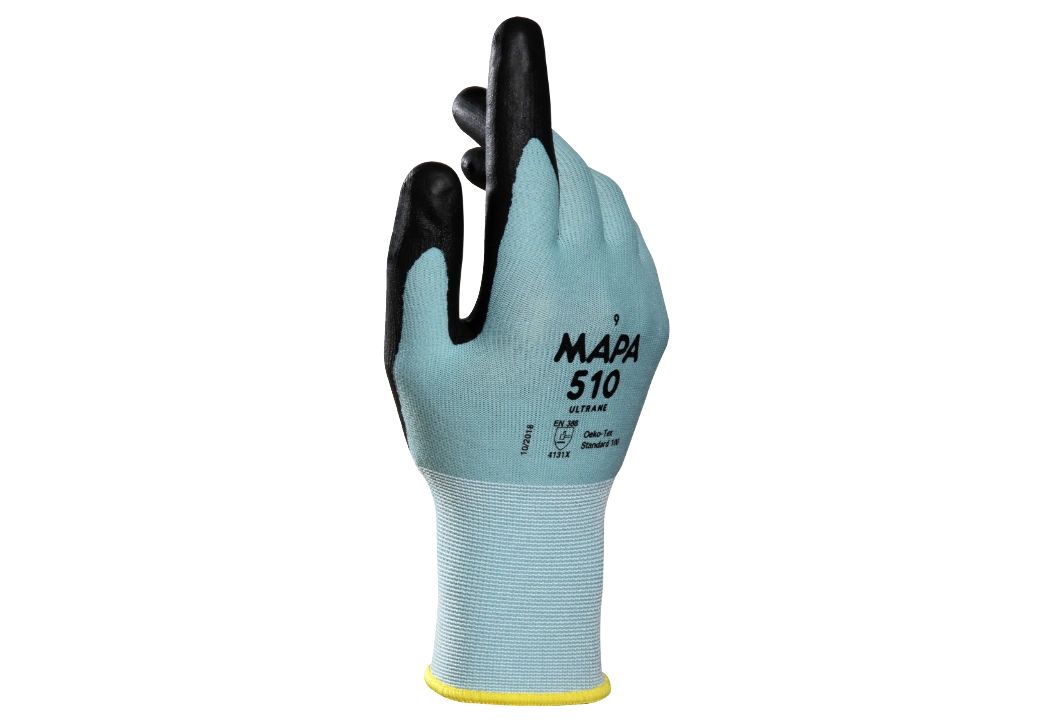Mapa ULTRANE 510 Black, Green Water-Based Polymer Work Gloves, Size 7