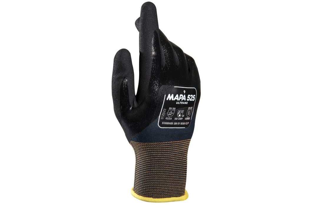 Mapa ULTRANE 525 Black Nitrile Work Gloves, Size 10, Nitrile Coating
