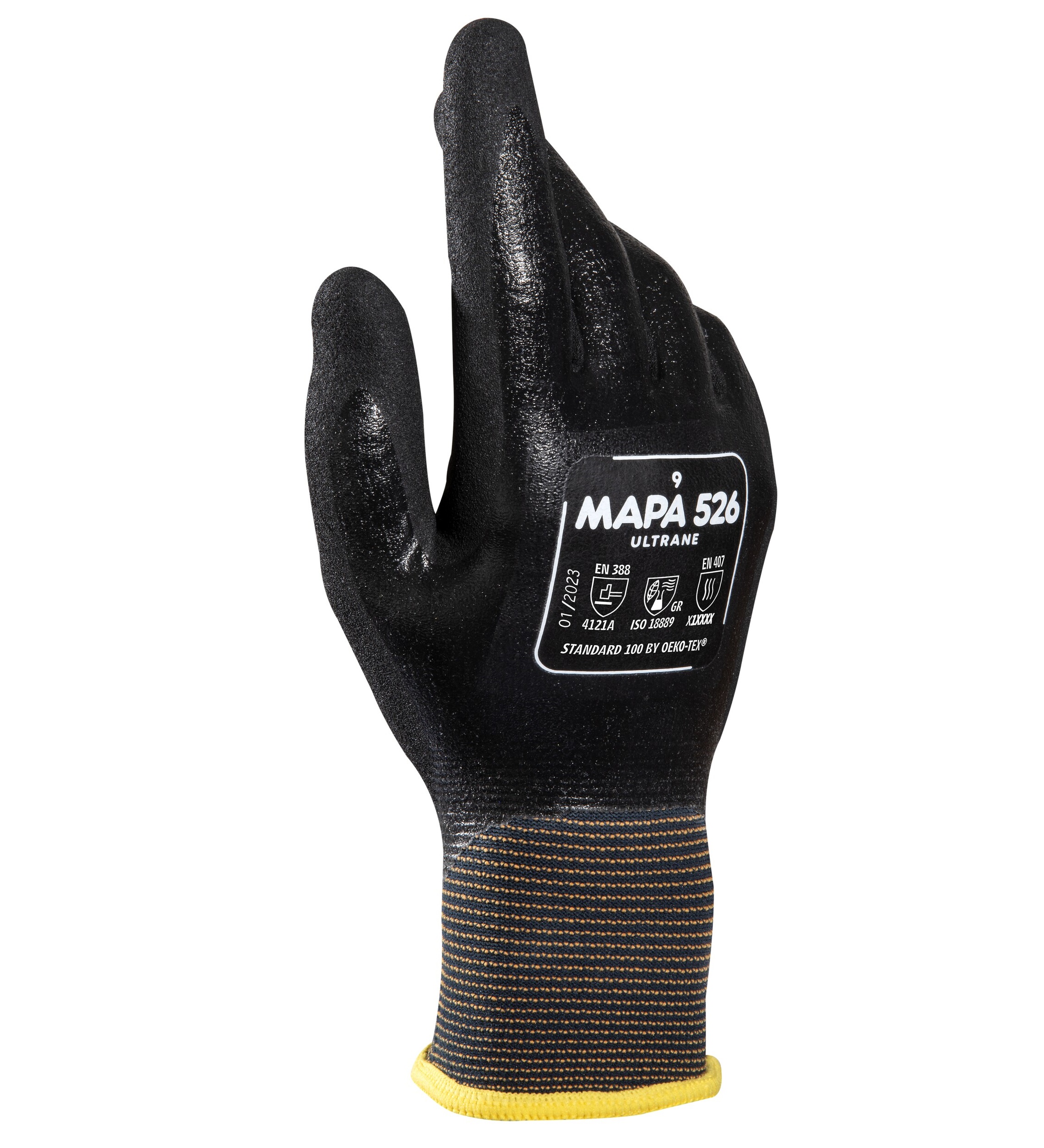 Mapa ULTRANE 526 Black Nitrile Gloves, Size 10, Nitrile Coating