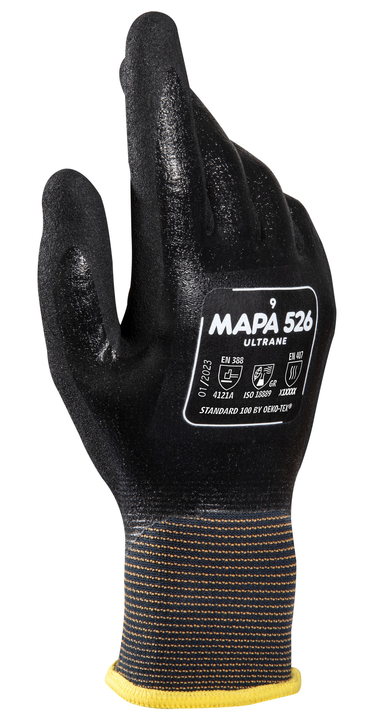 Mapa ULTRANE 526 Black Nitrile Gloves, Size 9, Nitrile Coating