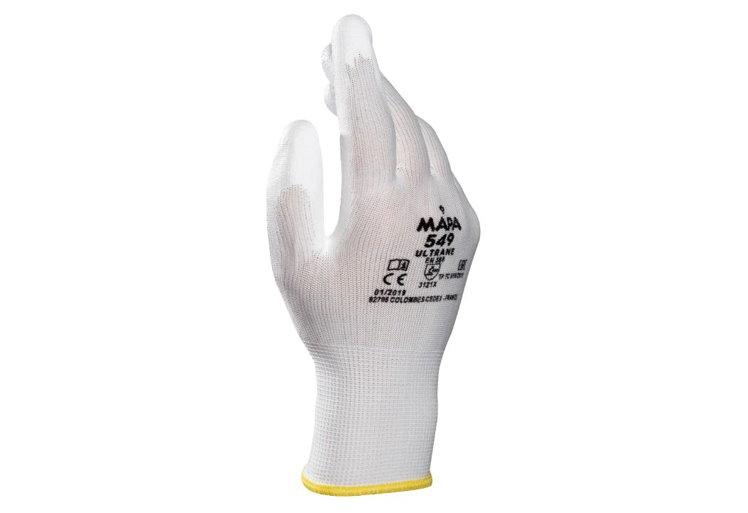 Mapa ULTRANE 549 White Polyurethane Work Gloves, Size 6, Polyurethane Coating