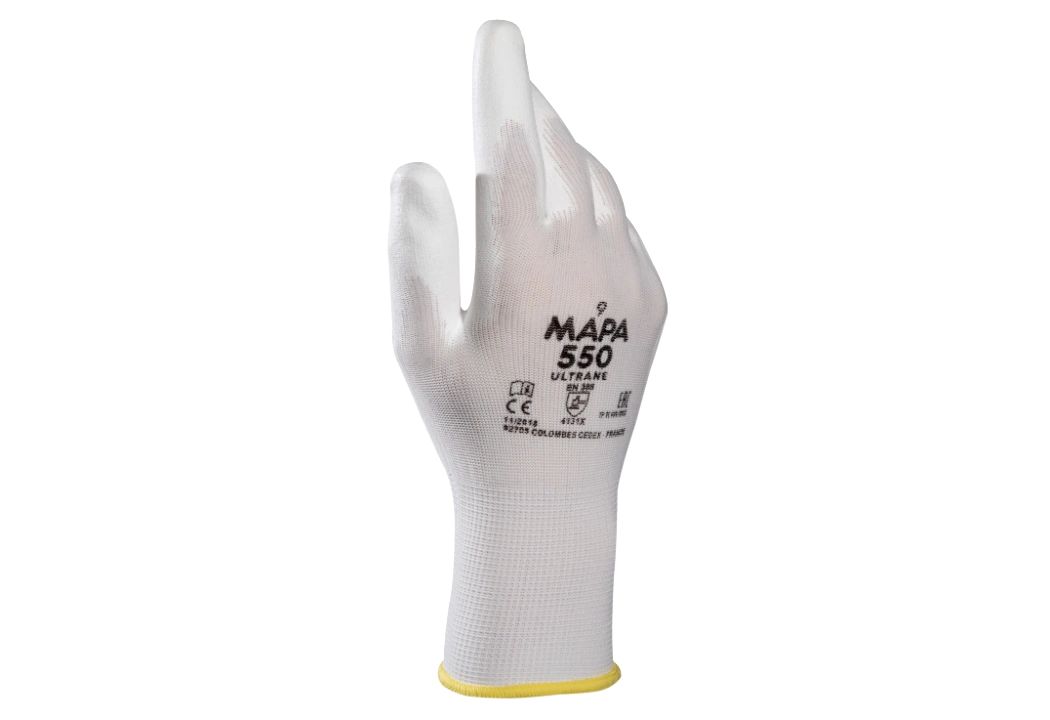 Mapa ULTRANE 550 White Polyurethane Work Gloves, Size 6