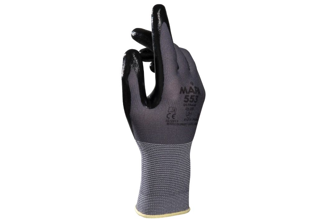 Mapa ULTRANE 553 Black Nitrile Work Gloves, Size 6, Nitrile Coating