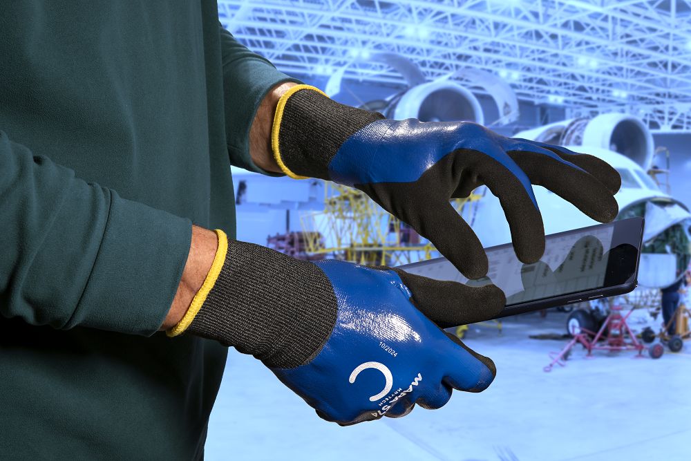 34574001 Mapa KRYTECH 574 Black, Blue Nitrile Puncture & Tear Resistant Gloves, Size 11, Nitrile Coating