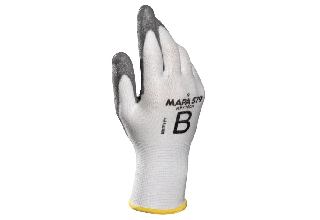 Mapa KRYTECH 579 Grey, White High Density Polyethylene Cut Resistant Gloves, Size 5, Polyurethane Coating