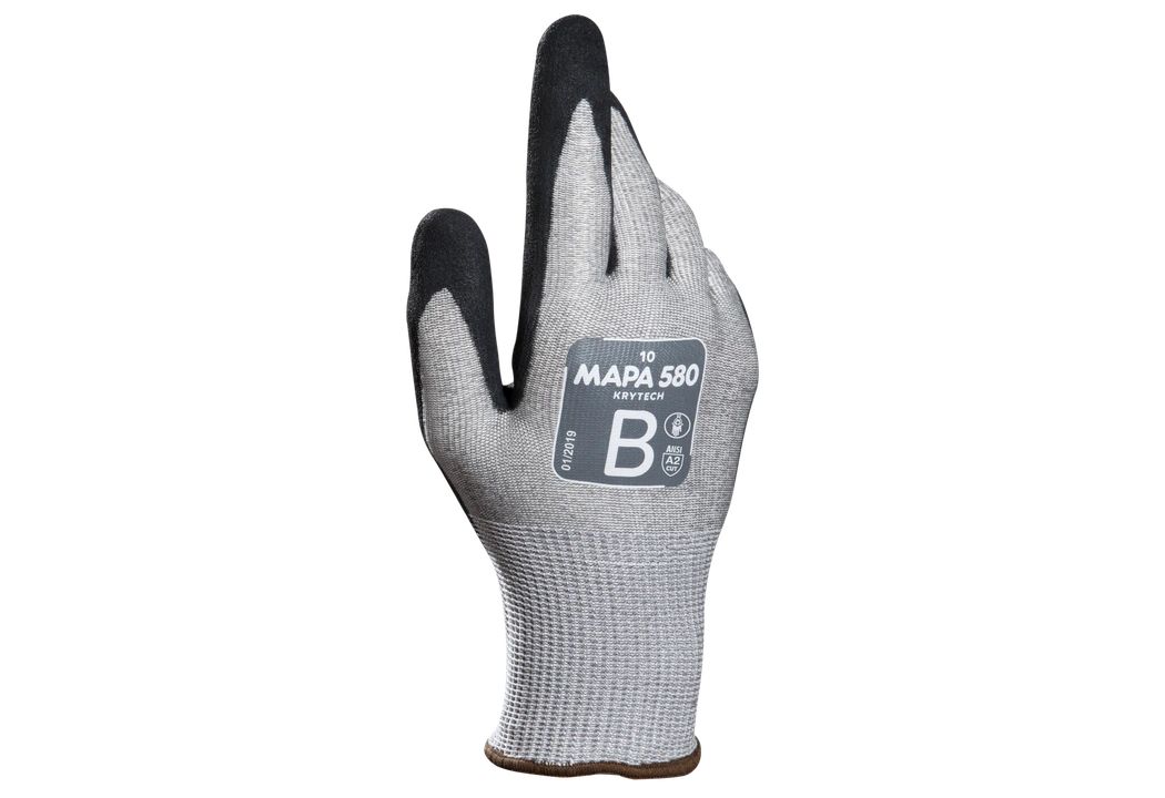 Mapa KRYTECH 580 Black, Grey High Density Polyethylene Cut Resistant Gloves, Size 7, Nitrile Coating