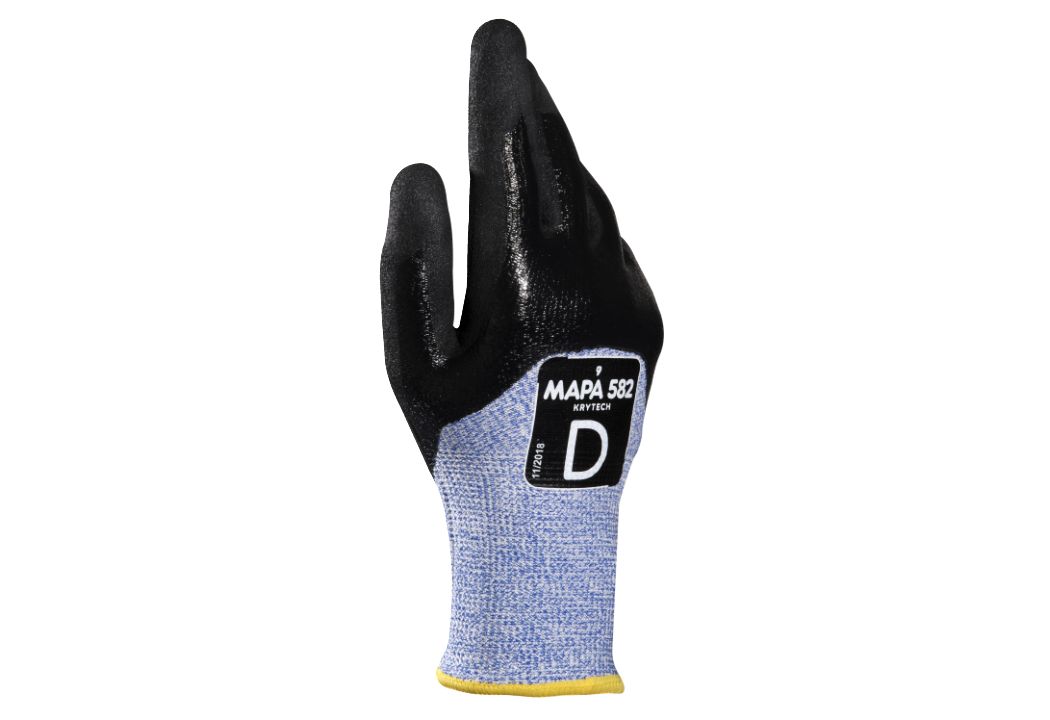 Mapa KRYTECH 582 Black, Blue Nitrile Work Gloves, Size 6