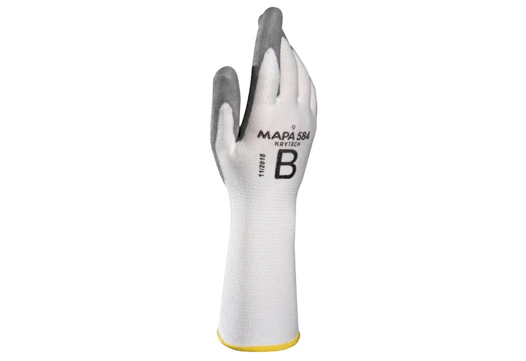 Mapa KRYTECH 584 Grey, White High Density Polyethylene Cut Resistant Gloves, Size 8, Polyurethane Coating