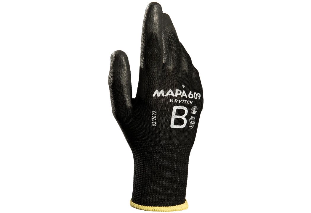 Mapa KRYTECH 609 Black Polyurethane Work Gloves, Size 8, Polyurethane Coating