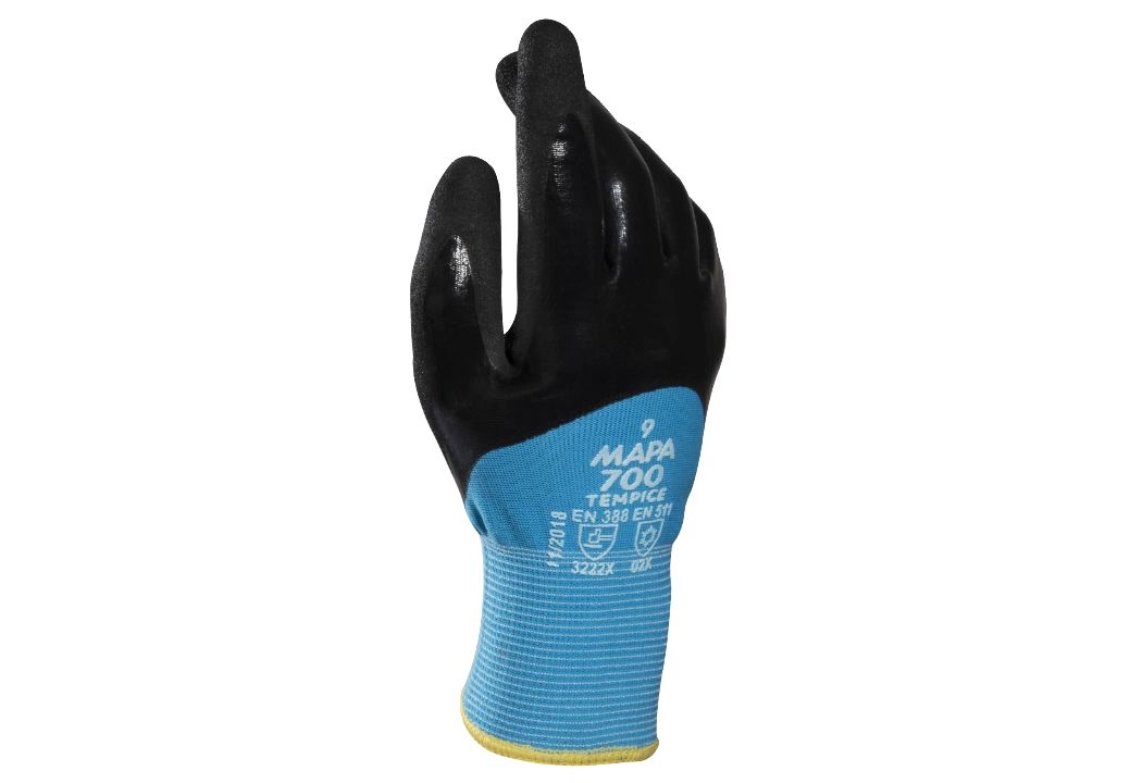 Mapa TEMPICE 700 Black, Blue Nitrile Work Gloves, Size 7