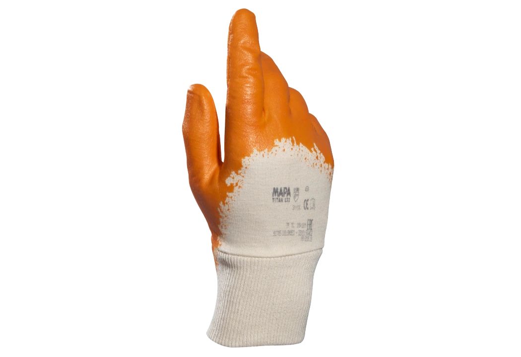 Mapa TITAN 833 Beige, Orange Nitrile Glove, Size 9, Nitrile Coating