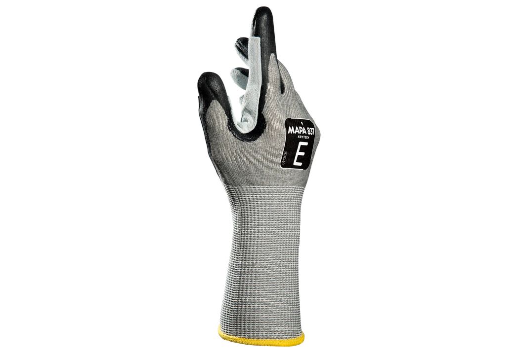 Mapa KryTech 837 Black, Grey Nitrile Foam Work Gloves, Size 9, Nitrile Foam Coating