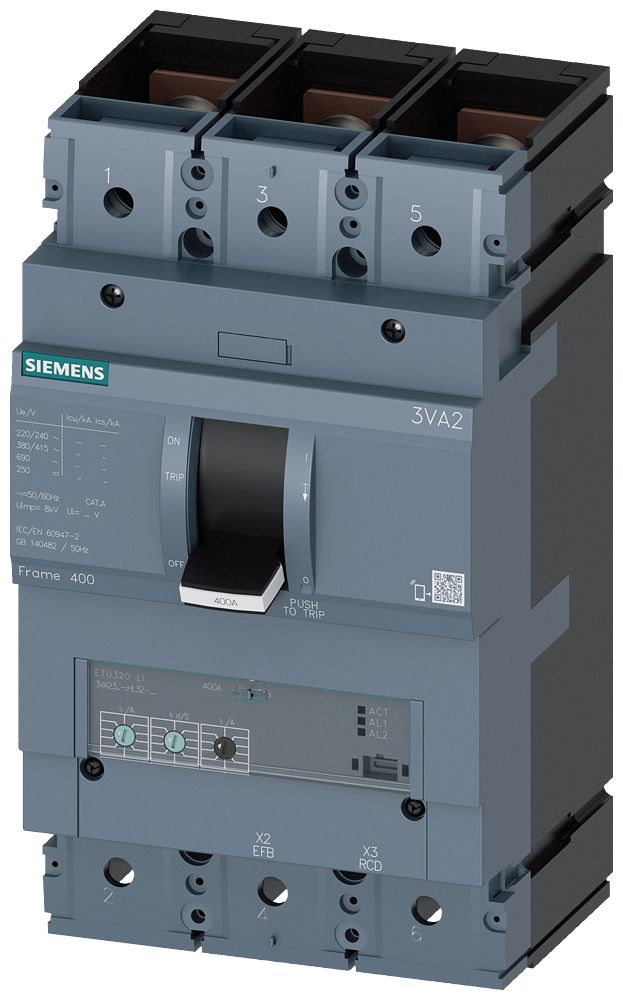 Siemens, SENTRON Circuit breaker 3P 400A, DIN Rail Mount