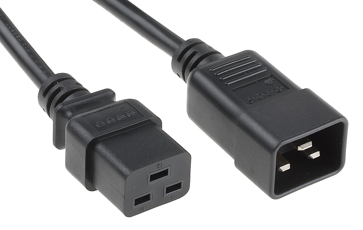 RS PRO Straight IEC C19 Socket to Straight IEC C20 Plug Power Cord, 2.5m