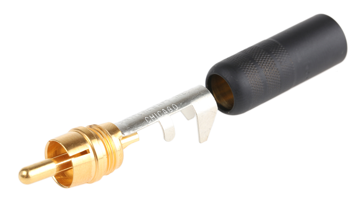 3502abau Switchcraft Black Straight Cable RCA Plug, Gold, 6A
