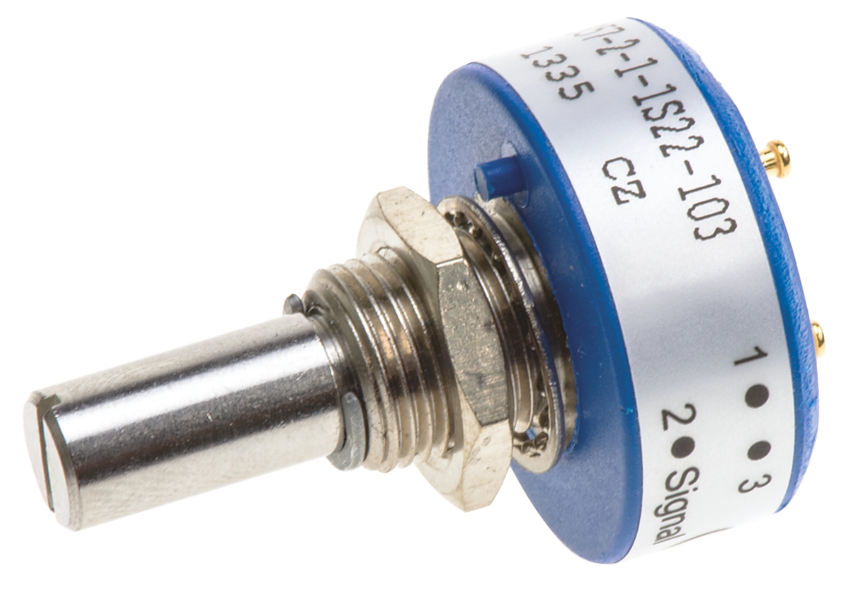Vishay 357 10 kΩ Rotary Potentiometer 1-Turns 1-Gang Panel Mount, 357B2103MAB251S22