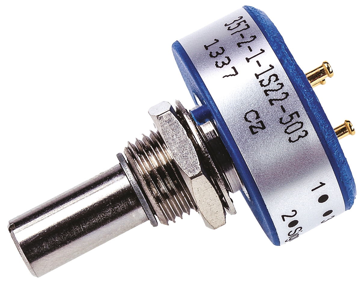 Vishay 357 50 kΩ Rotary Potentiometer 1-Turns 1-Gang Panel Mount, 357B2503MAB251S22