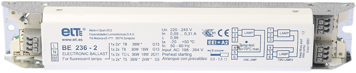 be-236-2 ELT 18 W, 24 W, 30 W, 36 W, 39 W Electronic Fluorescent Lighting Ballast, 220 → 240 V